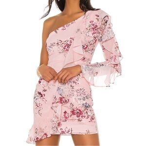 Michael Costello X Revolve Carter Pink Floral One Shoulder Dress medium Feminine